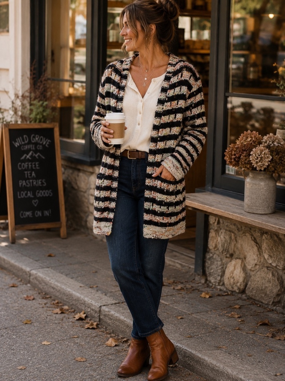 Sundance Wool Blend Open Knit Stripe Boho Cardigan Sweater M